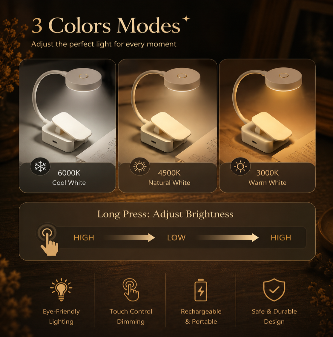reading light with 3 color modes